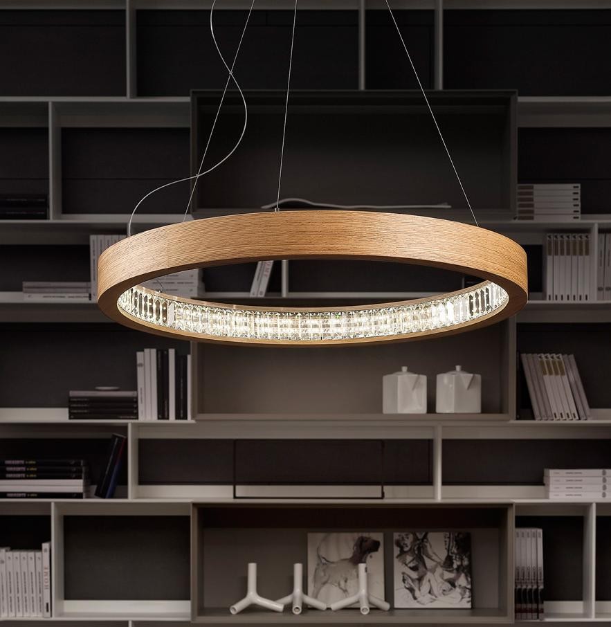 LED Φωτιστικό Ξύλο & Κρύσταλλο 48Watt Masiero Libe Round