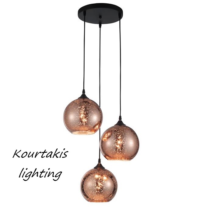 Φωτιστικό κρεμαστό μοντέρνο copper γυάλινο _  τρία φώτα  _ Blaze   _ Nova Luce