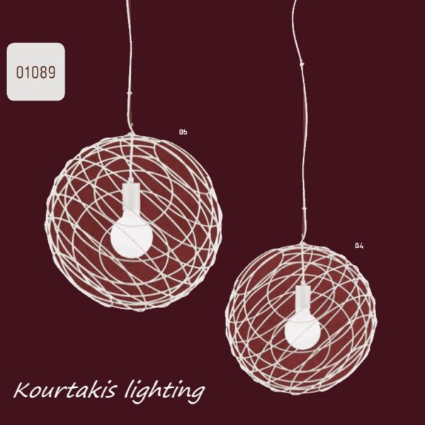 φωτιστικό μοντέρνο κρεμαστό_μπάλα από μεταλλικό σύρμα λευκό_luma