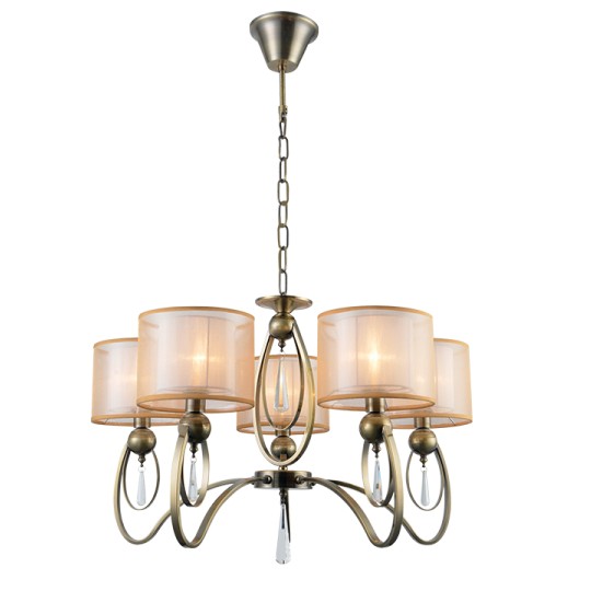 Φωτιστικό Κρεμαστό Μέταλλο, Κρύσταλλο & Υφασμάτινο Καπέλο