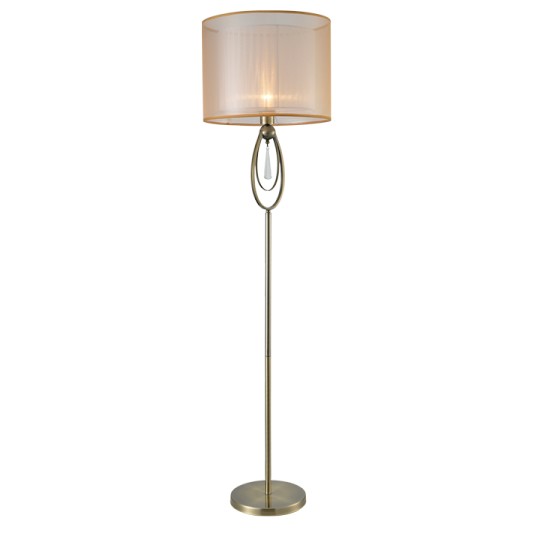 Φωτιστικό Δαπέδου Μέταλλο, Κρύσταλλο & Υφασμάτινο Καπέλο