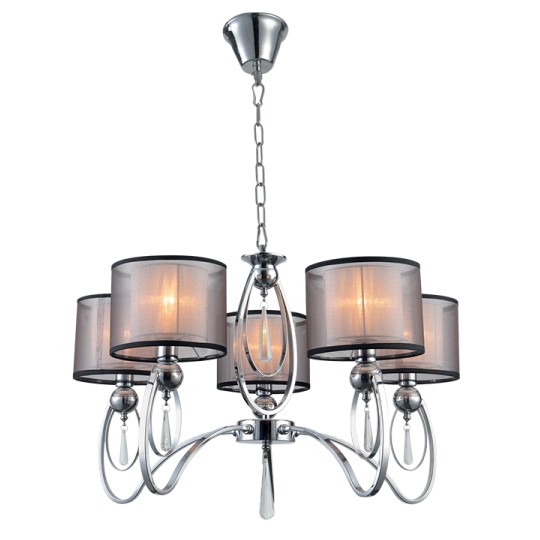 Φωτιστικό Κρεμαστό Μέταλλο, Κρύσταλλο & Υφασμάτινο Καπέλο