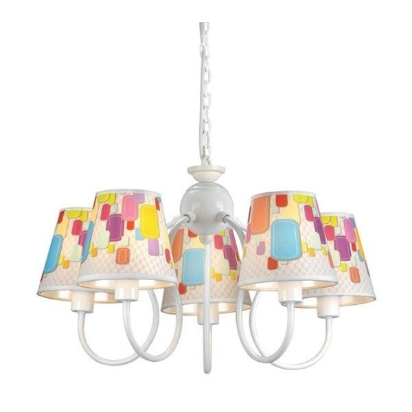 Φωτιστικό Παιδικό Κρεμαστό Μεταλλικό με Υφασμάτινα Καπέλα Πολύχρωμο Πεντάφωτο