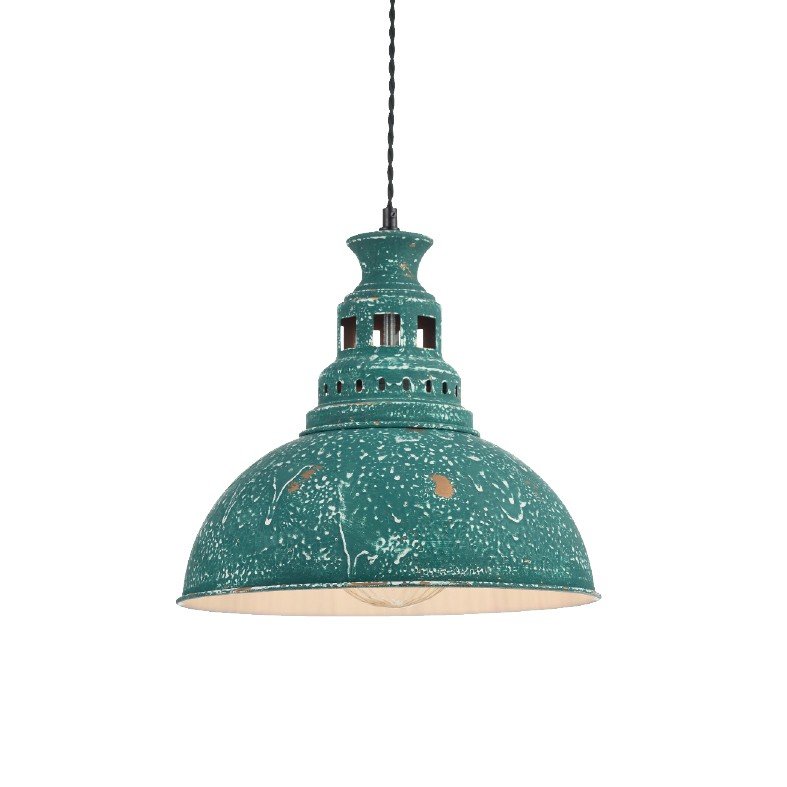 ACA Lighting Φωτιστικό Καμπάνα Κρεμαστό Μεταλλικό Vintage Πράσινο Αντικέ