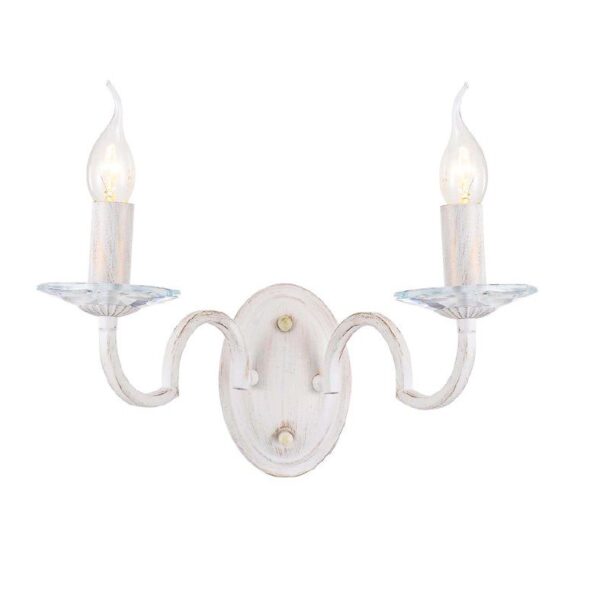 ACA Lighting Απλίκα Τοίχου Μεταλλική Κλασσική Δίφωτη Λευκό Πατίνα