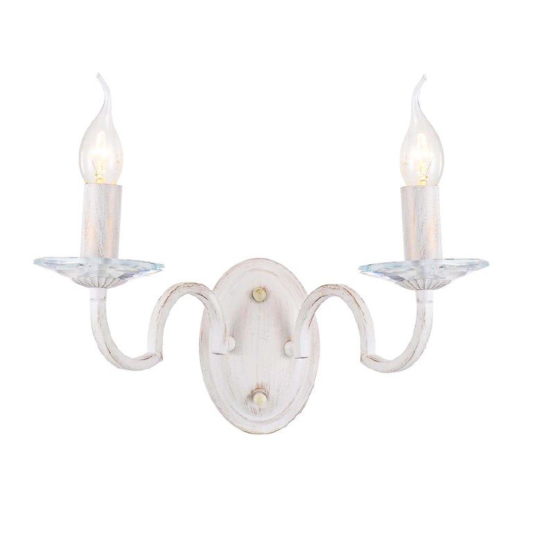 ACA Lighting Απλίκα Τοίχου Μεταλλική Κλασσική Δίφωτη Λευκό Πατίνα