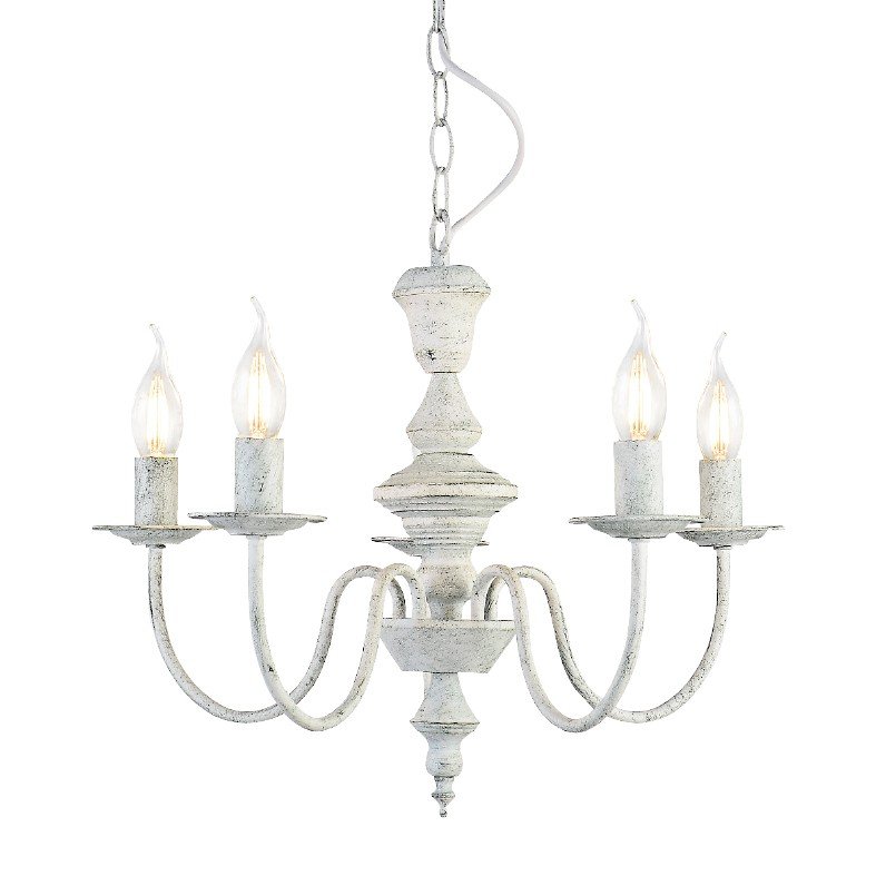 ACA Lighting Πολυέλαιος Κλασσικός Κρεμαστός Μεταλλικός Πεντάφωτος Λευκό Πατίνα