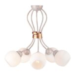 ACA Lighting Κλασσικό Φωτιστικό Οροφής Μεταλλικό με Γυάλινα Καπέλα Λευκό Πατίνα Πεντάφωτο
