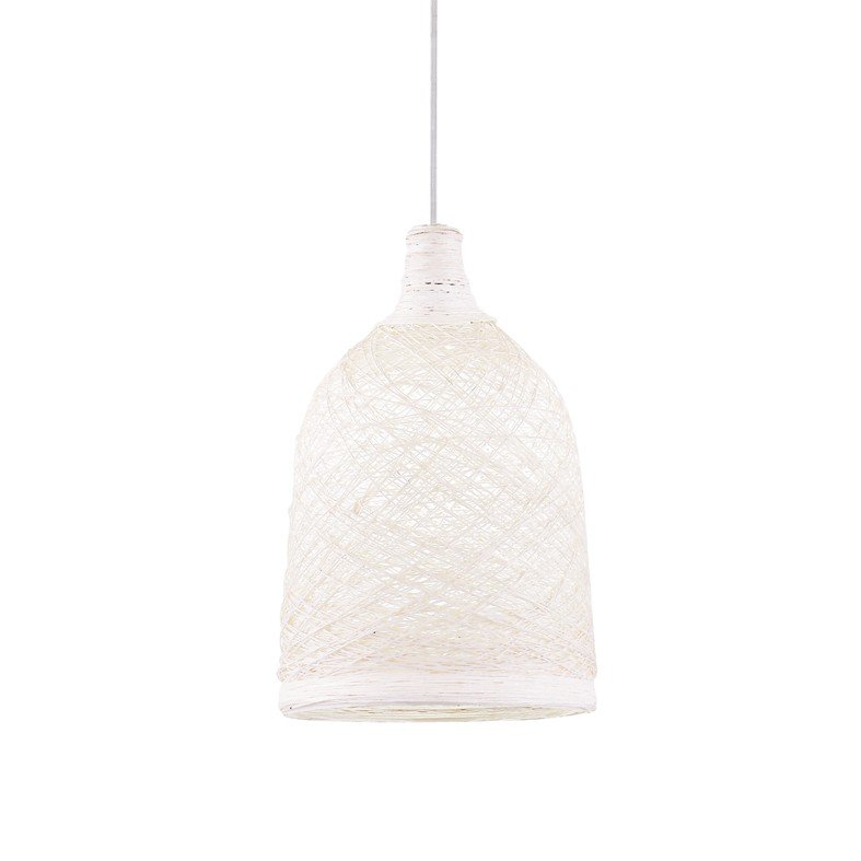 ACA Lighting Μοντέρνο Κρεμαστό Φωτιστικό Μονόφωτο με Καπέλο από Σπάγγο Λευκό