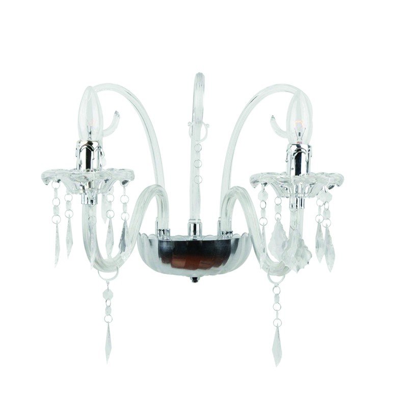 ACA Lighting Απλίκα Τοίχου Κλασσική Διάφανη με Μεταλλική Βάση Δίφωτη